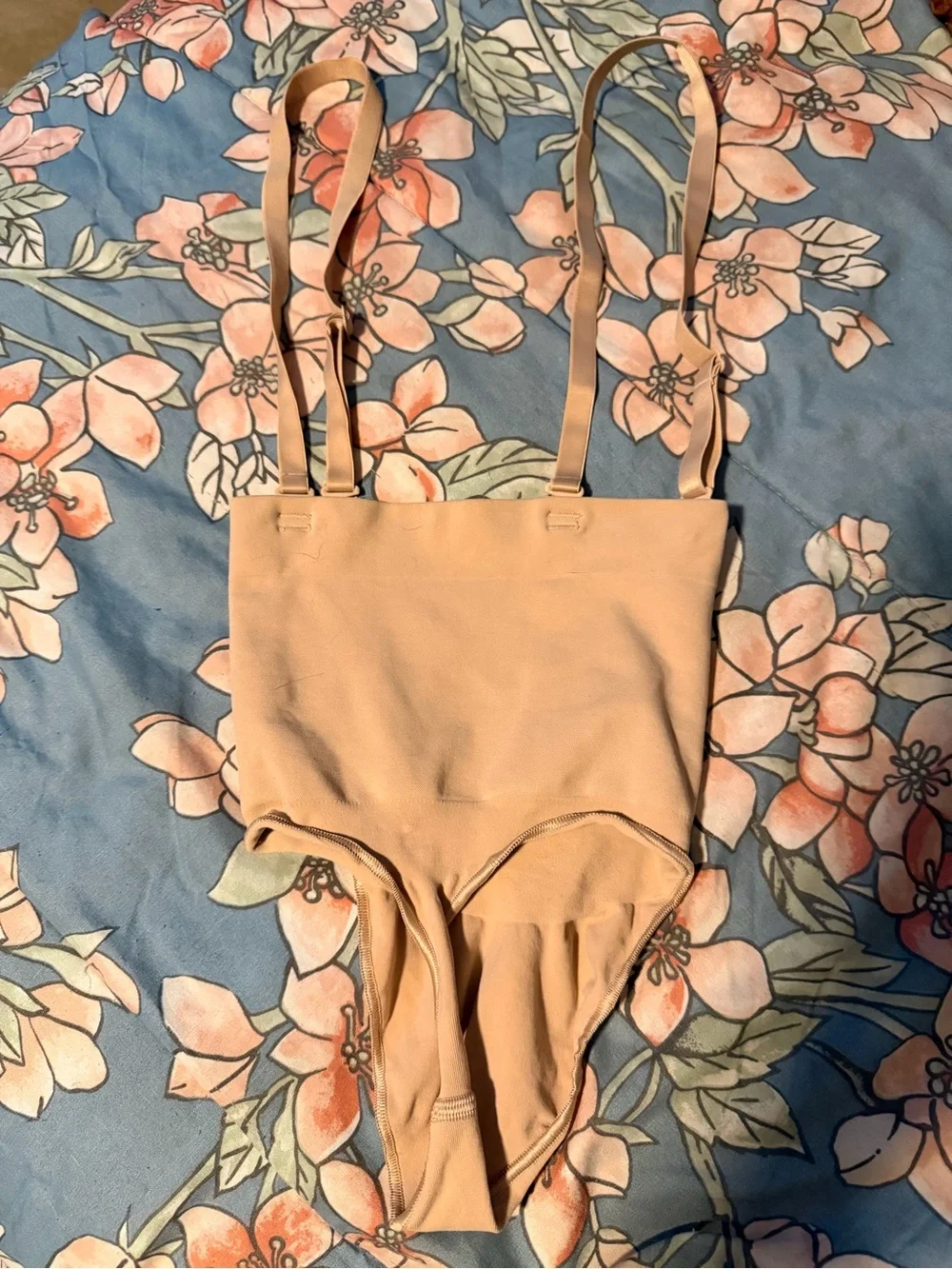 SKIMS Peach/Tan One-Piece Bodysuit with Adjustable Tie Straps